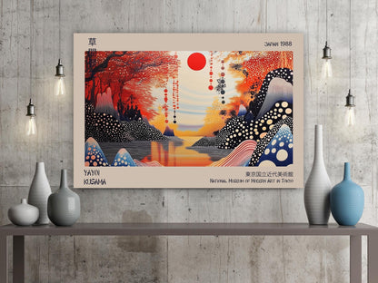 Japanese Exhibition Poster, Yayoi Kusama Canvas, Traditional Japanese Wall Print Decor, Japanese Art, Red Sun Wall Art