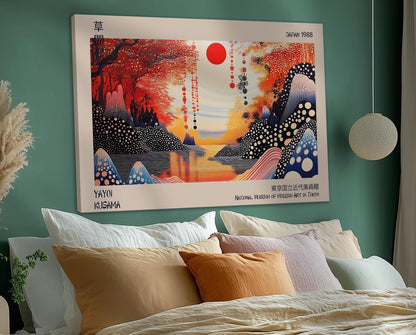 Japanese Exhibition Poster, Yayoi Kusama Canvas, Traditional Japanese Wall Print Decor, Japanese Art, Red Sun Wall Art