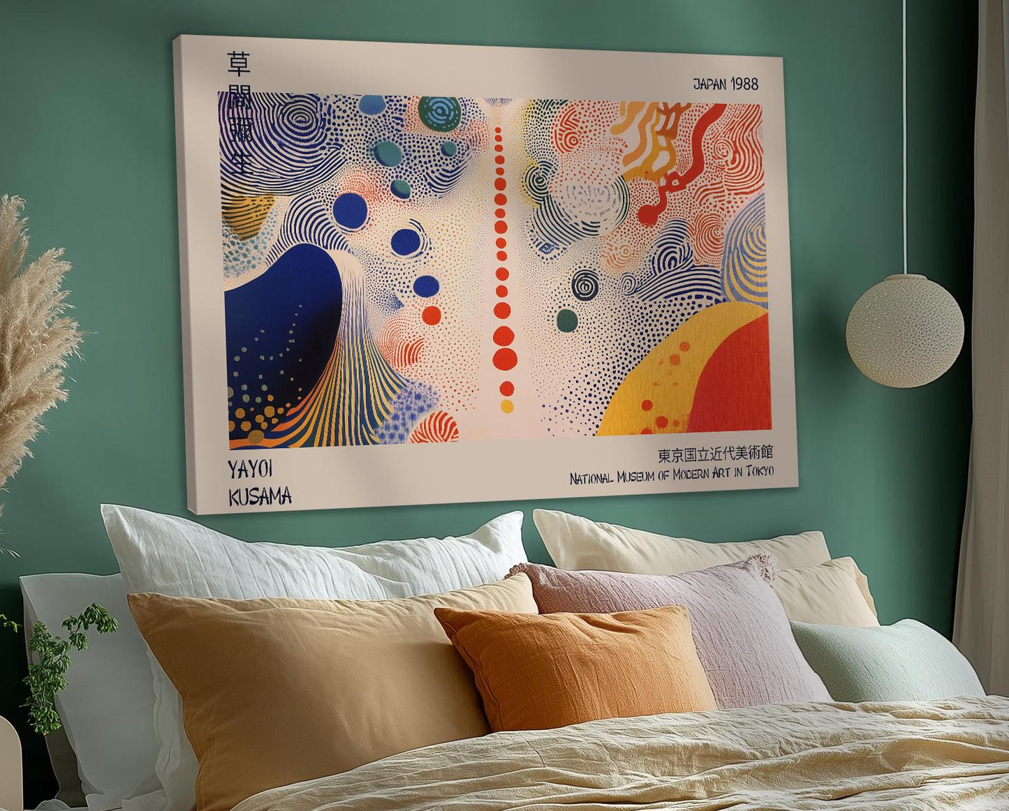 Japanese Exhibition Poster, Yayoi Kusama Canvas, Traditional Japanese Wall Print Decor, Japanese Art,  Polka Dots Wall Art