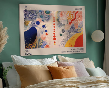 Japanese Exhibition Poster, Yayoi Kusama Canvas, Traditional Japanese Wall Print Decor, Japanese Art,  Polka Dots Wall Art