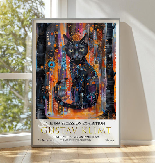 Gustav Klimt Black Cat Print, Klimt Museum Poster, Gustav Klimt Poster, Klimt Exhibition Poster, Gustav Klimt Painting, Flower Garden.