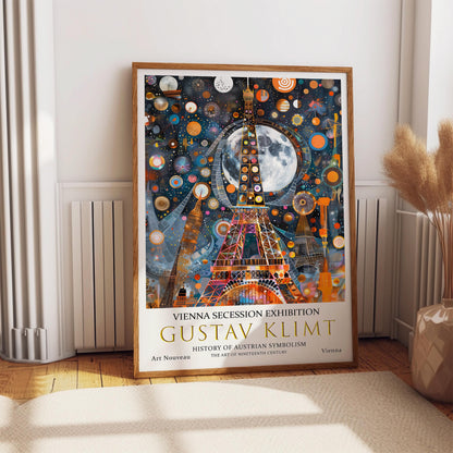 Gustav Klimt Eiffel Tower Night Print, Klimt Museum Poster, Gustav Klimt Poster, Klimt Exhibition Poster, Gustav Klimt Painting, Paris Moon