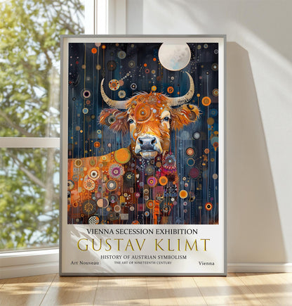 Gustav Klimt Highland Cow Print, Gustav Klimt Exhibition Poster, Gustav Klimt Wall Art, Floral Art. Gustav Klimt Painting, Vintage Wall Art