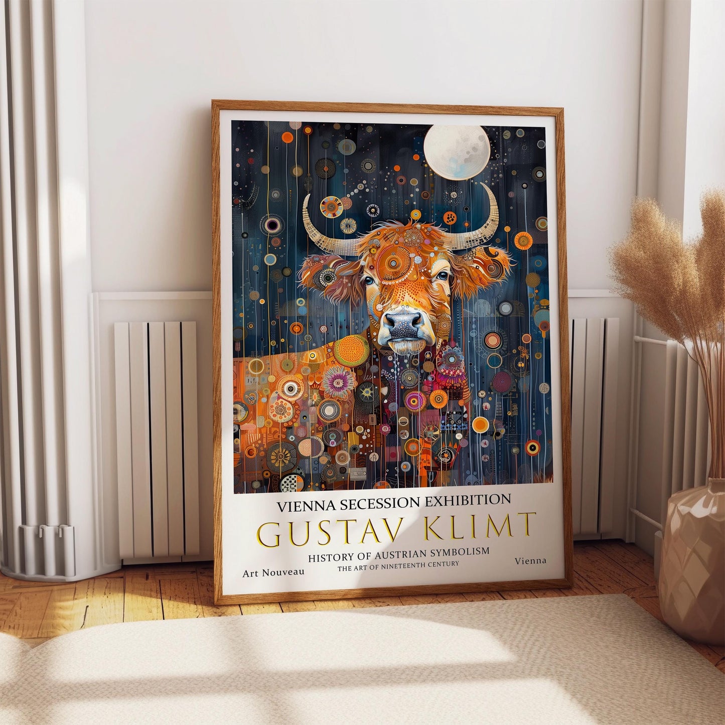 Gustav Klimt Highland Cow Print, Gustav Klimt Exhibition Poster, Gustav Klimt Wall Art, Floral Art. Gustav Klimt Painting, Vintage Wall Art