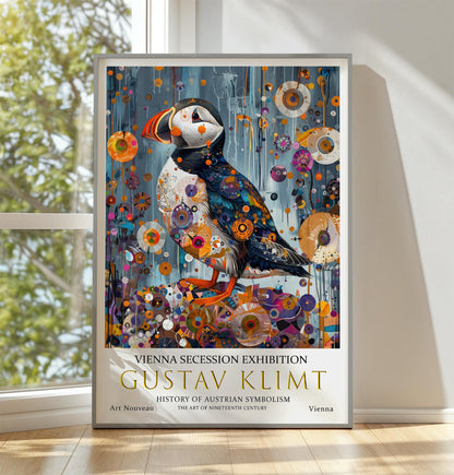 Gustav Klimt Print, Gustav Klimt Exhibition Poster, Gustav Klimt Puffin Poster, Vintage Poster, Flower Artwork, Vintage Wall Art,