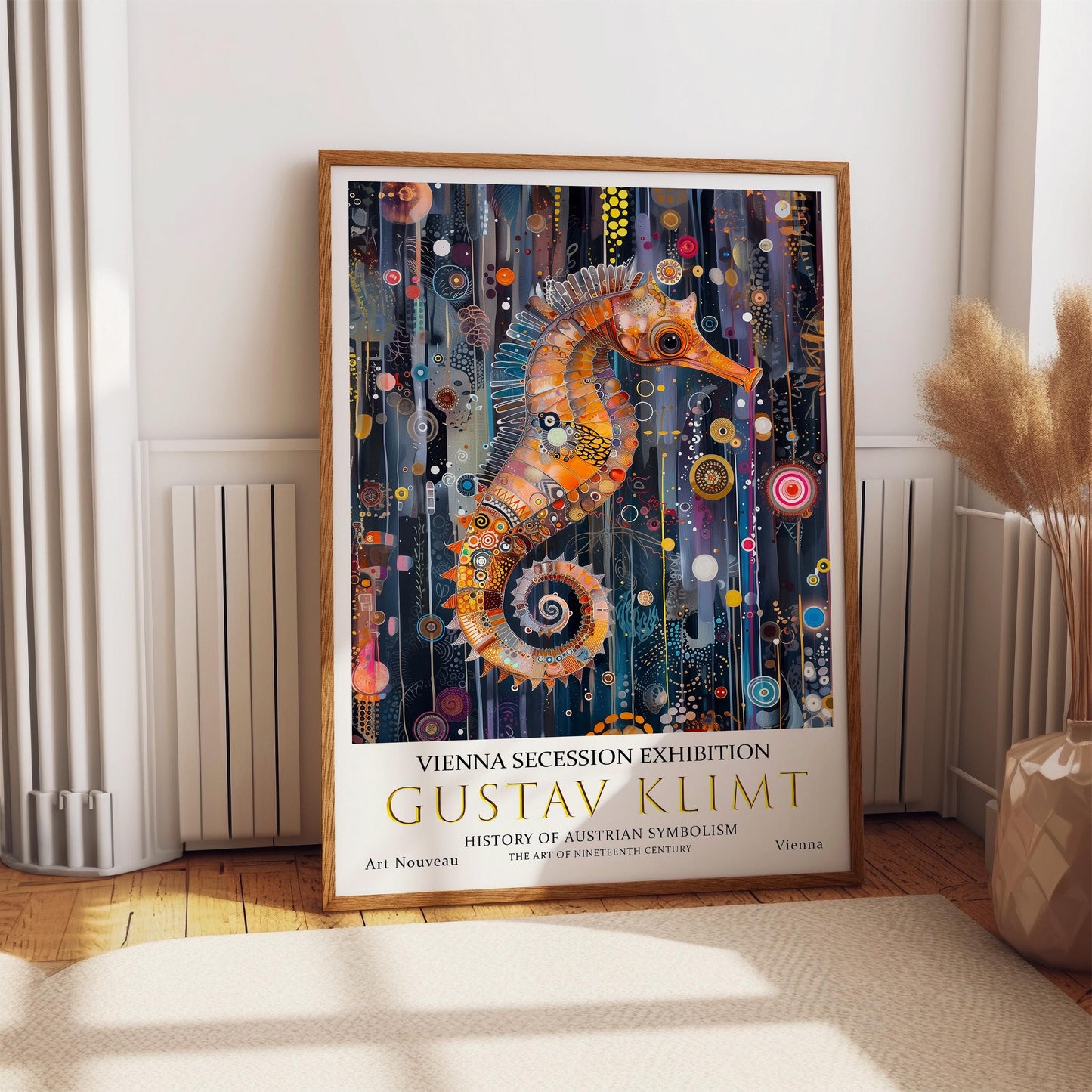 Gustav Klimt Seahorse Print, Gustav Klimt Exhibition Poster, Gustav Klimt Poster, Vintage Poster, Flower Artwork, Vintage Wall Art,