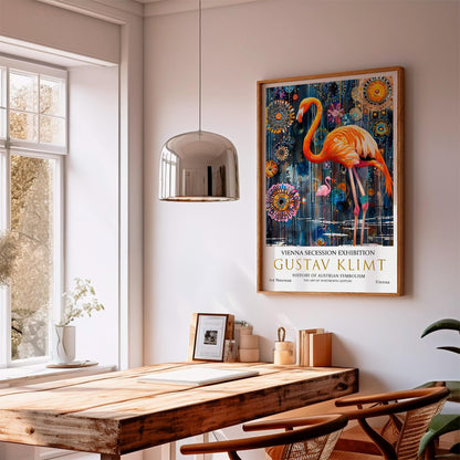 Gustav Klimt Flamingo Print, Gustav Klimt Exhibition Poster, Gustav Klimt Poster, Vintage Poster, Flower Artwork, Vintage Wall Art,
