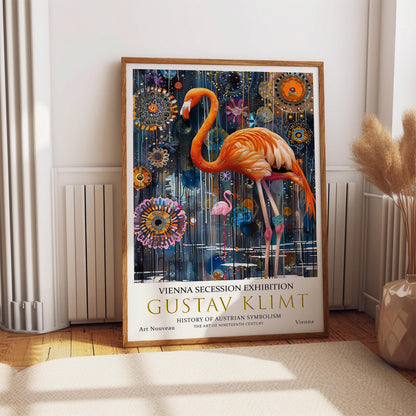 Gustav Klimt Flamingo Print, Gustav Klimt Exhibition Poster, Gustav Klimt Poster, Vintage Poster, Flower Artwork, Vintage Wall Art,