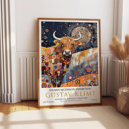 Gustav Klimt Highland Cow Print, Gustav Klimt Exhibition Poster, Gustav Klimt Poster, Vintage Poster, Night Art, Vintage Wall Art,