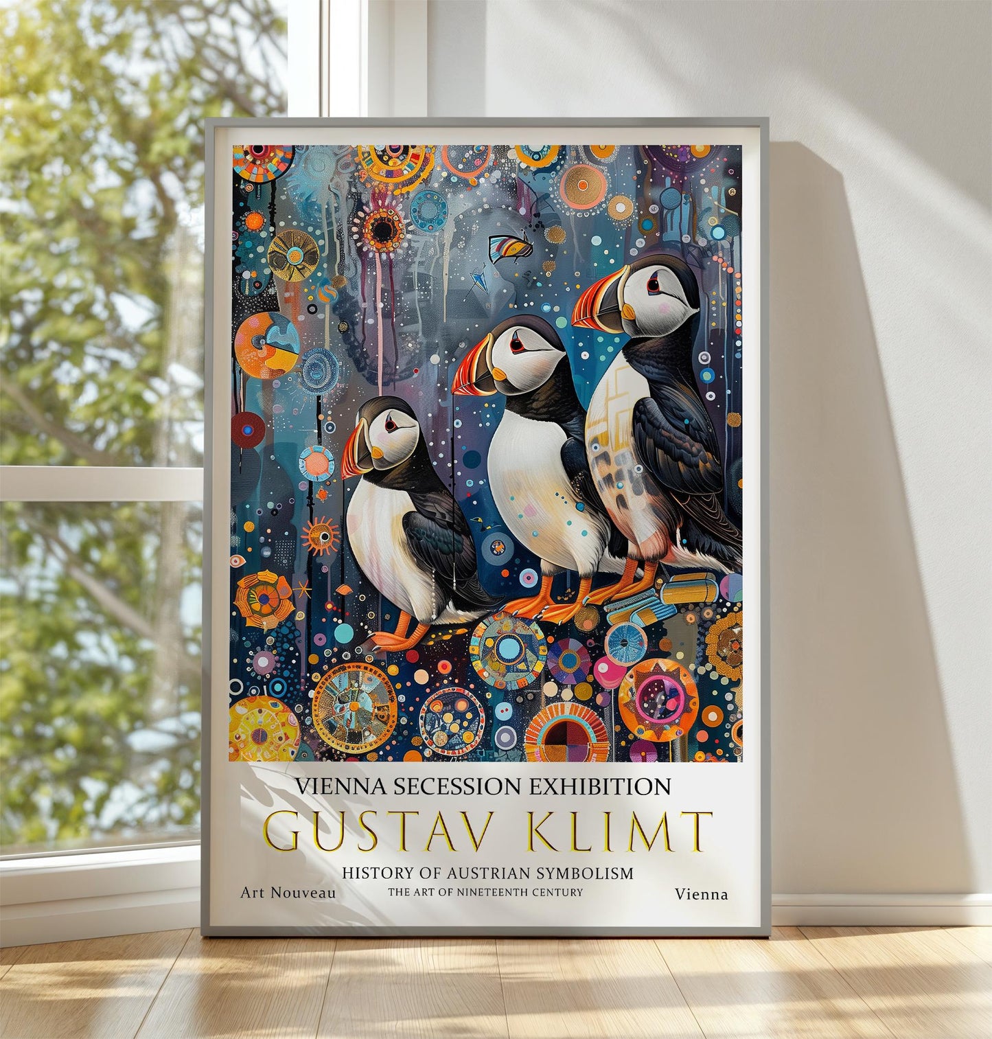 Gustav Klimt Puffins Print, Gustav Klimt Exhibition Poster, Gustav Klimt Poster, Vintage Poster, Night Garden Art, Vintage Wall Art,