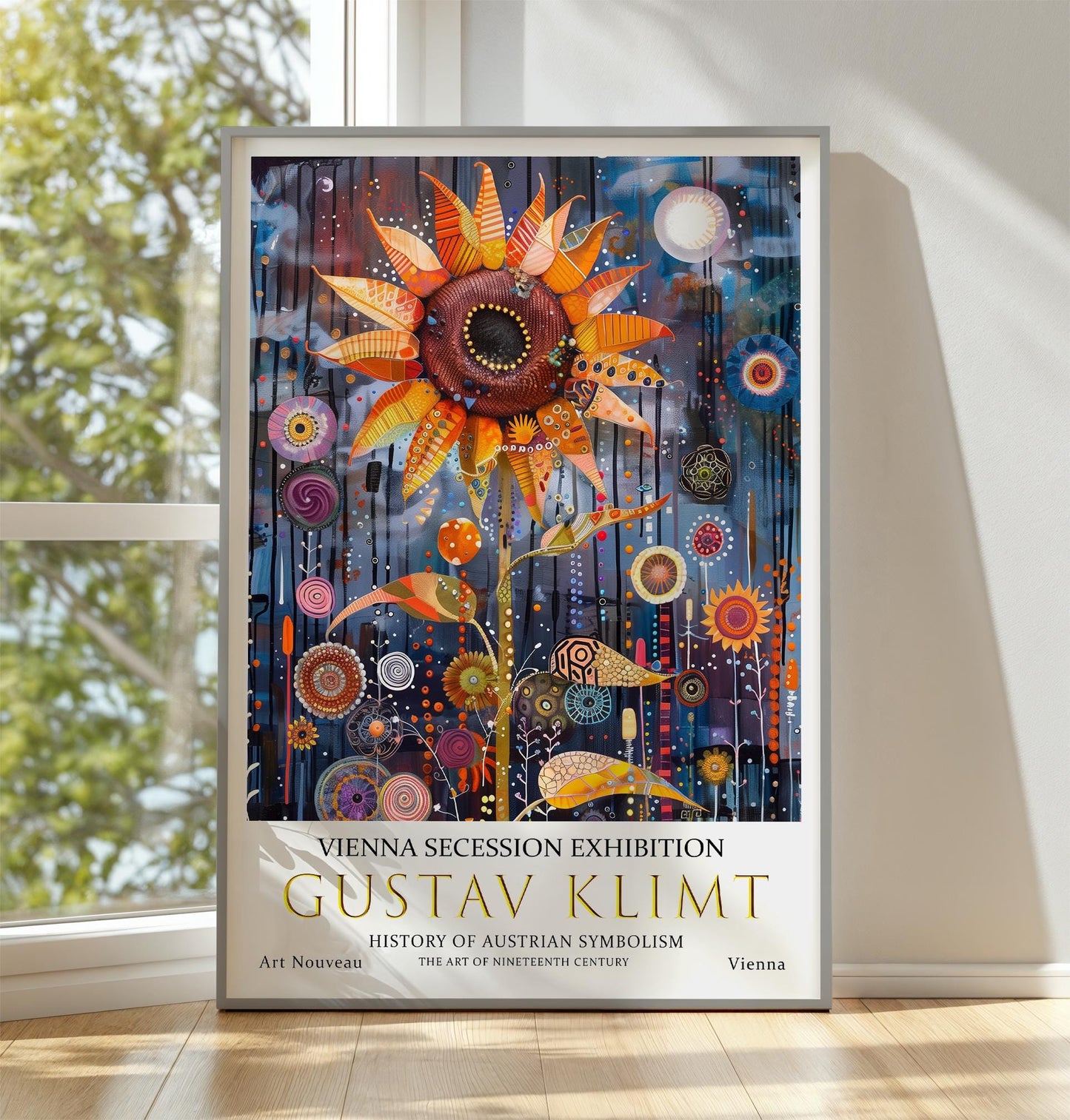 Gustav Klimt Sunflower Art Print, Gustav Klimt Exhibition Poster, Gustav Klimt Poster, Vintage Poster, Night Garden Art, Vintage Wall Art,