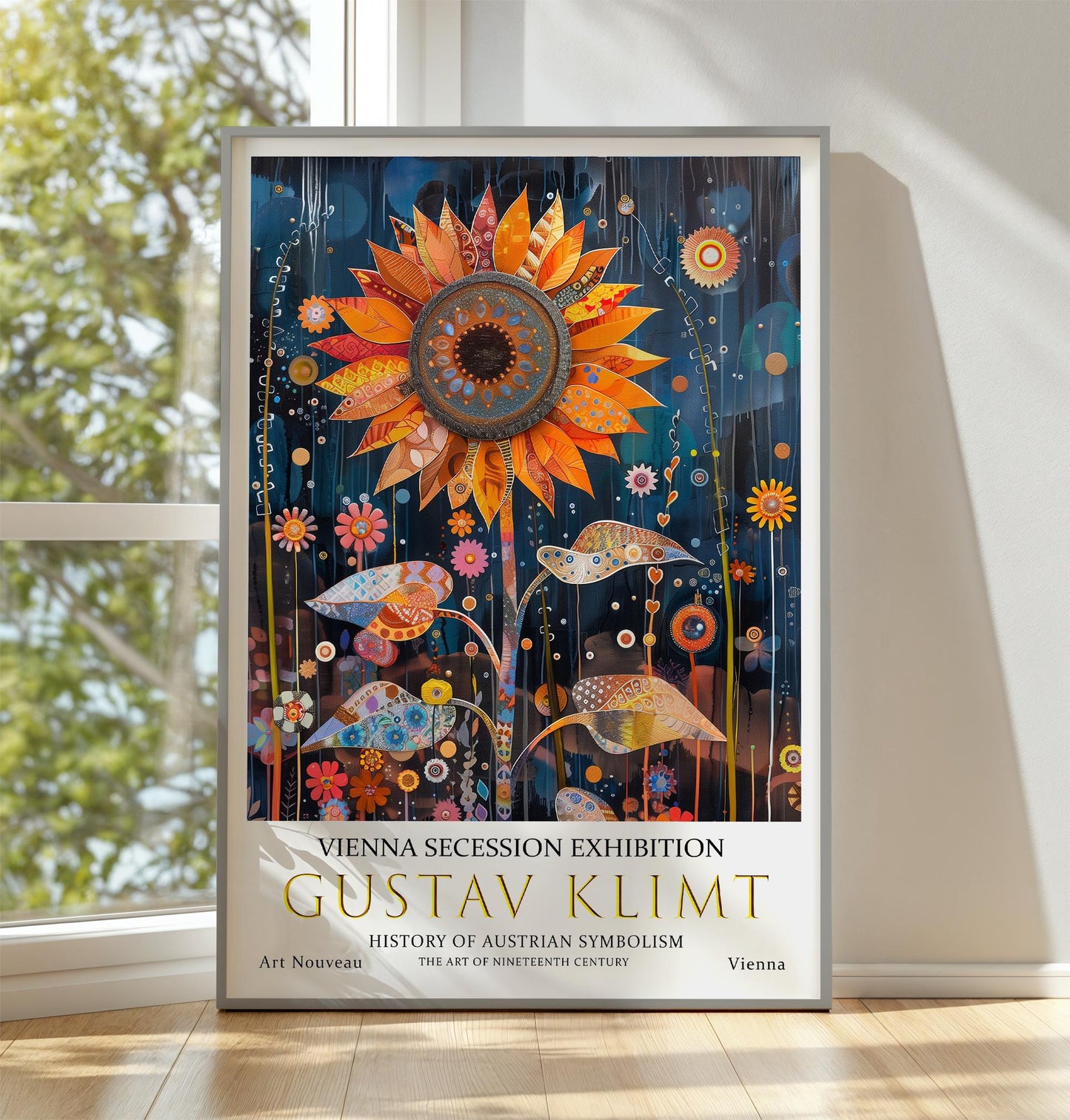 Gustav Klimt Print, Gustav Klimt Exhibition Poster, Gustav Klimt Sunflower Poster, Vintage Poster, Night Garden Art, Vintage Wall Art,