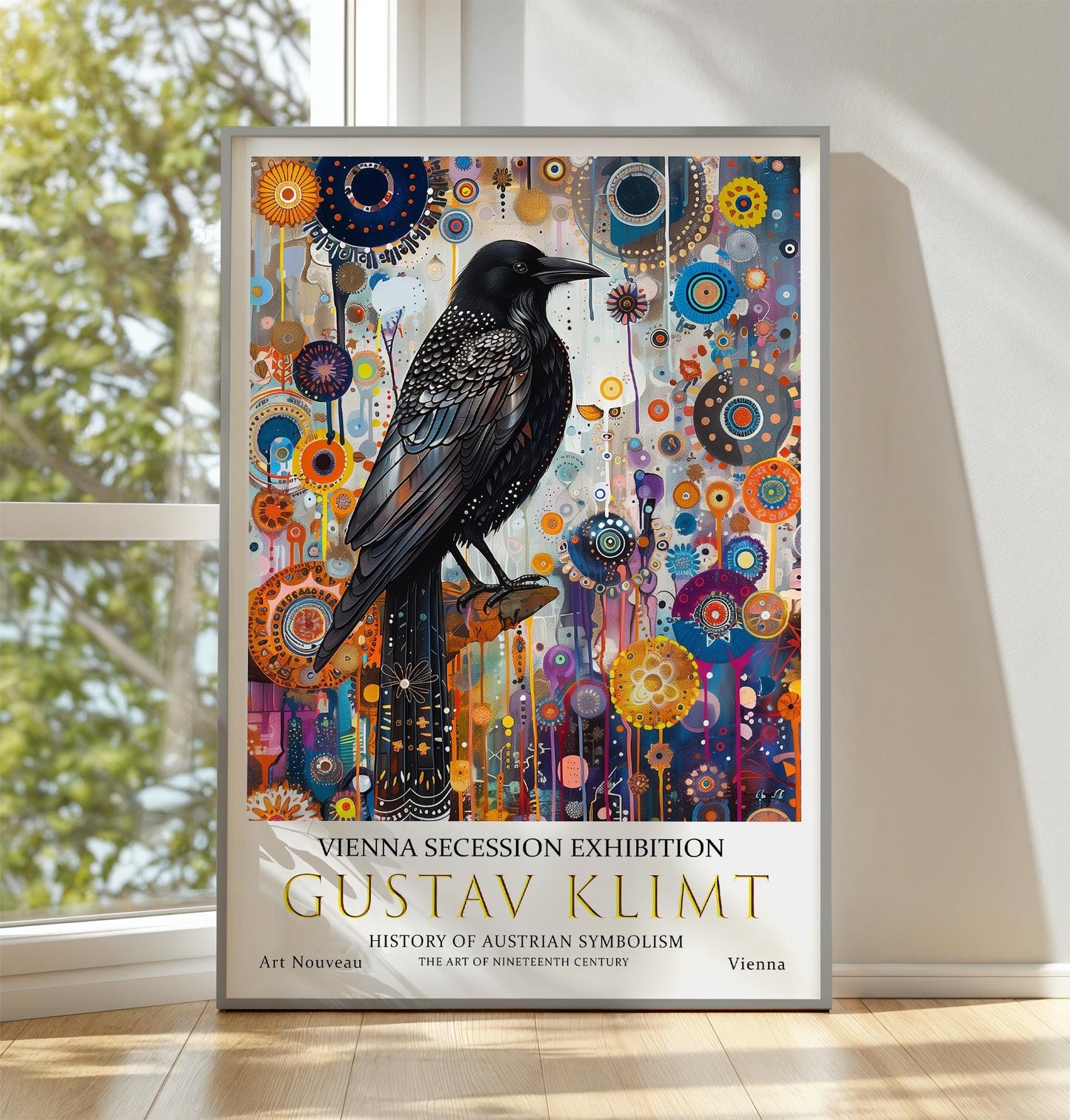 Gustav Klimt Crow Print, Gustav Klimt Exhibition Poster, Gustav Klimt Poster, Vintage Poster, Flower Garden Art, Vintage Wall Art,