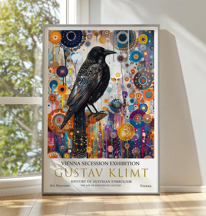 Gustav Klimt Crow Print, Gustav Klimt Exhibition Poster, Gustav Klimt Poster, Vintage Poster, Flower Garden Art, Vintage Wall Art,