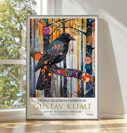 Gustav Klimt Print, Gustav Klimt Exhibition Poster, Gustav Klimt Crow Poster, Vintage Poster, Flower Garden Art, Vintage Wall Art,