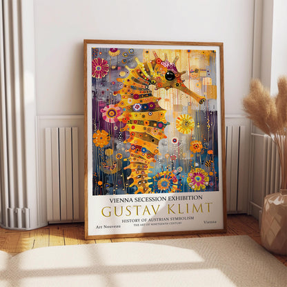 Gustav Klimt Print, Gustav Klimt Exhibition Poster, Gustav Klimt Seahorse Poster, Vintage Poster, Flower Artwork, Vintage Wall Art,