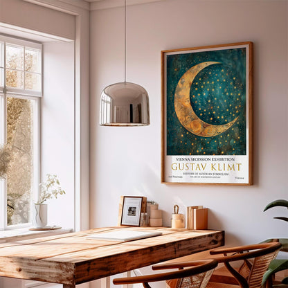 Gustav Klimt Moon & Stars Print, Gustav Klimt Exhibition Poster, Gustav Klimt Poster, Vintage Poster, Night Stars Art, Vintage Wall Art,