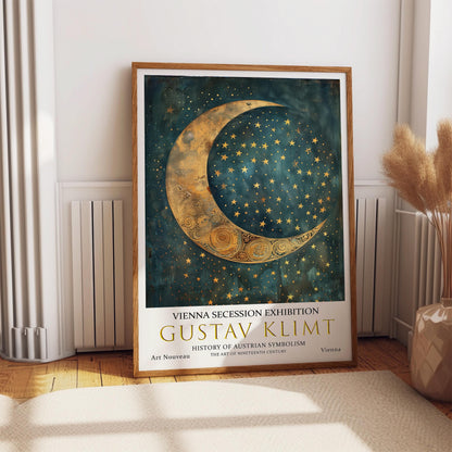 Gustav Klimt Moon & Stars Print, Gustav Klimt Exhibition Poster, Gustav Klimt Poster, Vintage Poster, Night Stars Art, Vintage Wall Art,