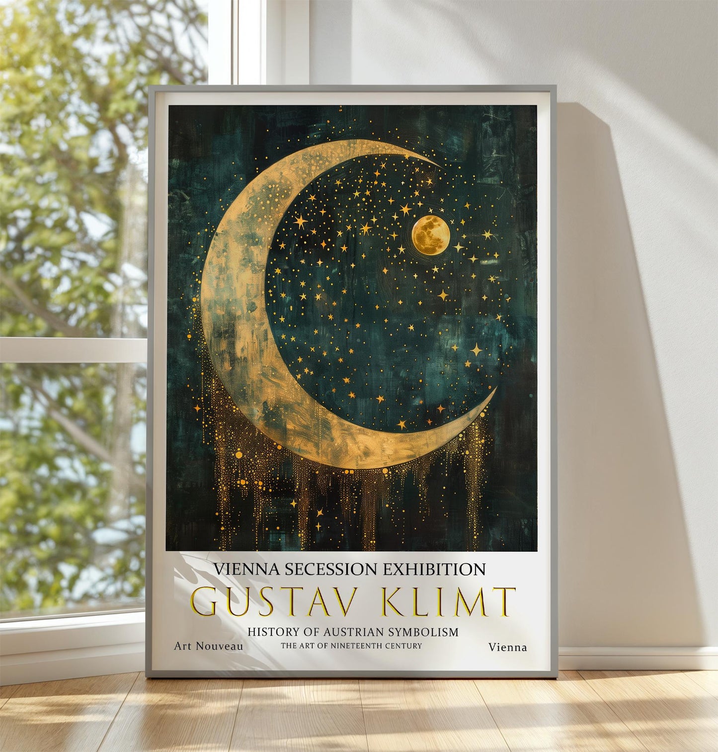 Gustav Klimt Moon & Stars Art Print, Gustav Klimt Exhibition Poster, Gustav Klimt Poster, Vintage Poster, Night Garden Art, Vintage Wall Art