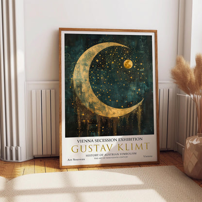 Gustav Klimt Moon & Stars Art Print, Gustav Klimt Exhibition Poster, Gustav Klimt Poster, Vintage Poster, Night Garden Art, Vintage Wall Art