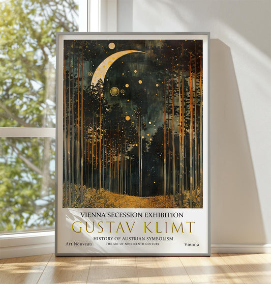 Gustav Klimt Moon & Stars Print, Gustav Klimt Exhibition Poster, Gustav Klimt Poster, Vintage Poster, Night Garden Art, Vintage Wall Art