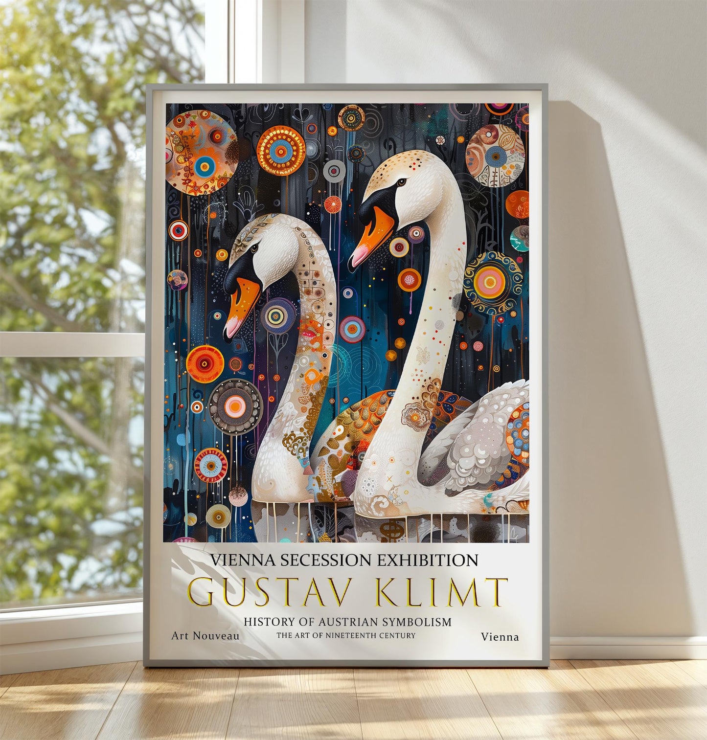 Gustav Klimt Swans Print, Gustav Klimt Exhibition Poster, Gustav Klimt Poster, Vintage Poster, Night Garden Art, Vintage Wall Art