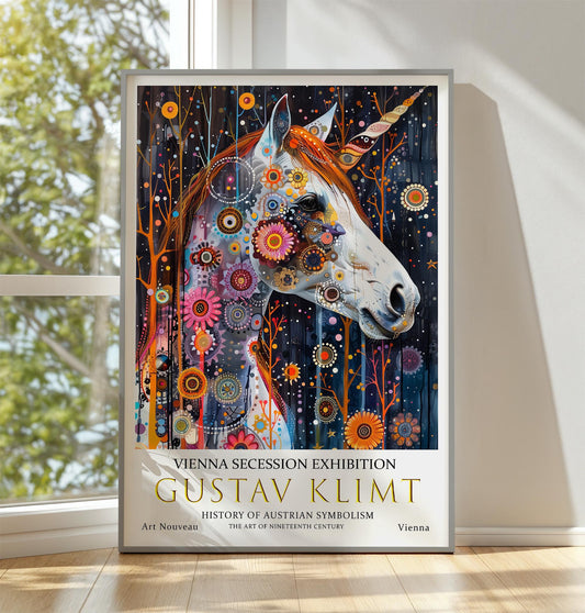 Gustav Klimt Print, Gustav Klimt Exhibition Poster, Gustav Klimt Unicorn Poster, Vintage Poster, Night Garden Art, Vintage Wall Art