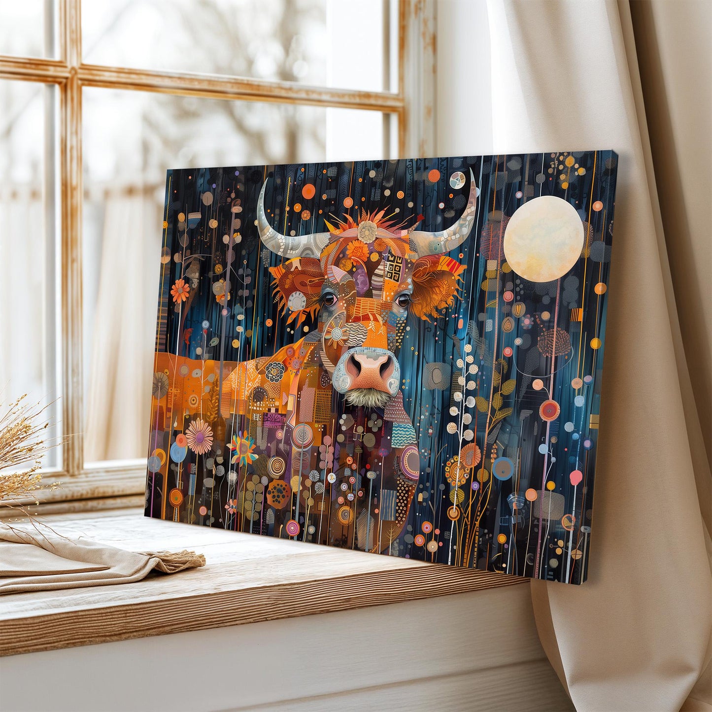 Gustav Klimt Highland Cow Canvas, Gustav Klimt Exhibition Print, Gustav Klimt Print, Vintage Poster, Night Garden Art, Botanical Wall Art