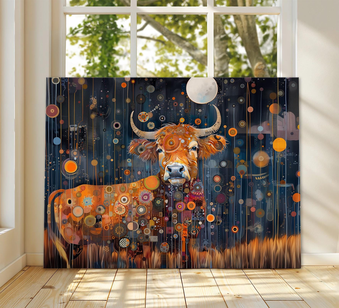 Gustav Klimt Highland Cow Canvas, Gustav Klimt Exhibition Print, Gustav Klimt Wall Art, Vintage Poster, Night Garden Art, Botanical Wall Art