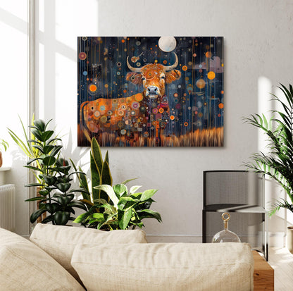 Gustav Klimt Highland Cow Canvas, Gustav Klimt Exhibition Print, Gustav Klimt Wall Art, Vintage Poster, Night Garden Art, Botanical Wall Art