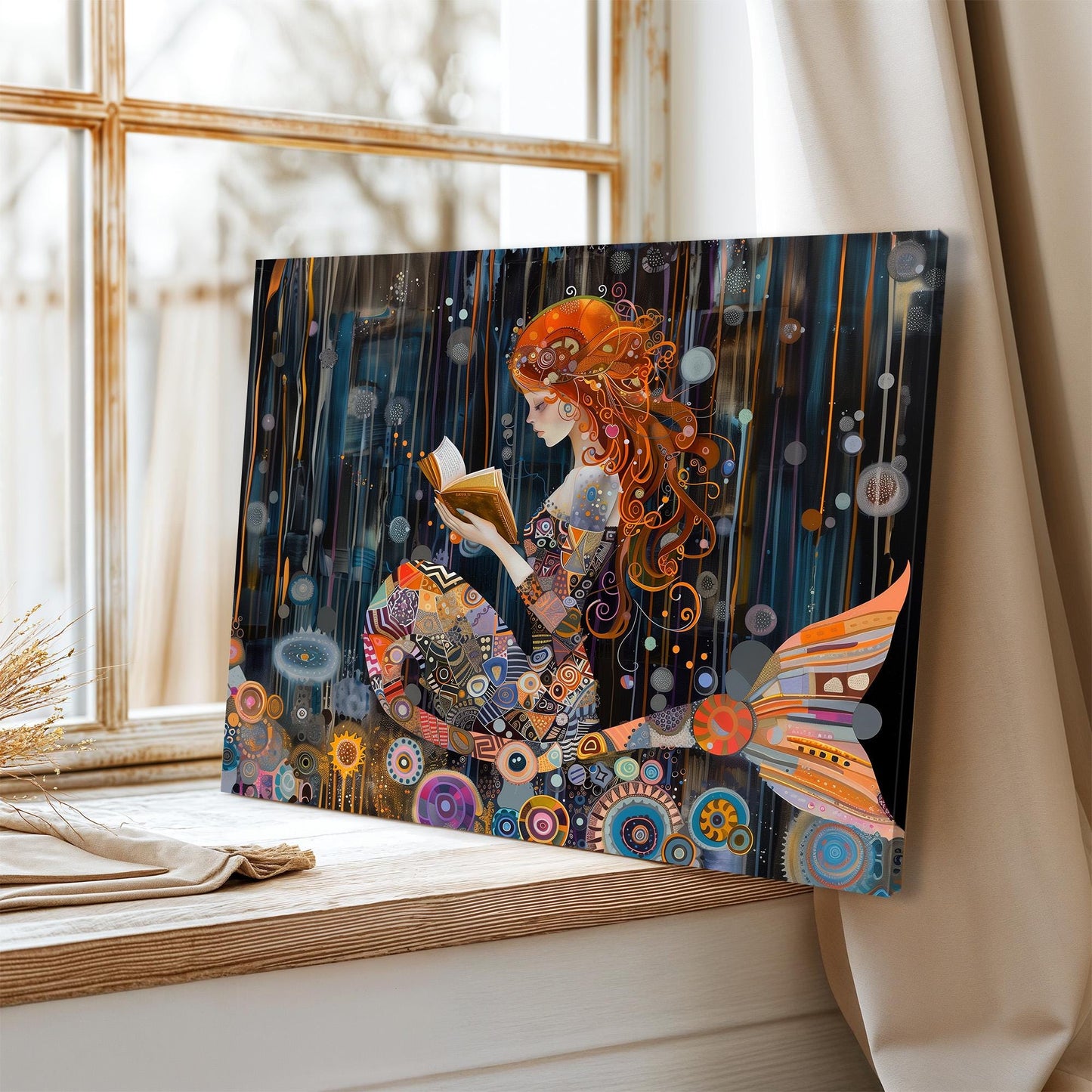 Gustav Klimt Mermaid Canvas, Gustav Klimt Exhibition Print, Gustav Klimt Print, Vintage Poster, Mermaid in the Nights Ocean Wall Art