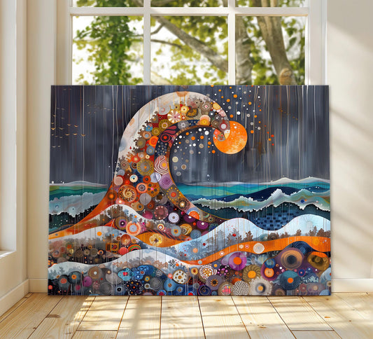 Gustav Klimt Waves Canvas, Gustav Klimt Exhibition Print, Gustav Klimt Print, Vintage Poster, Night Seasscape Art, Ocean Wall Art