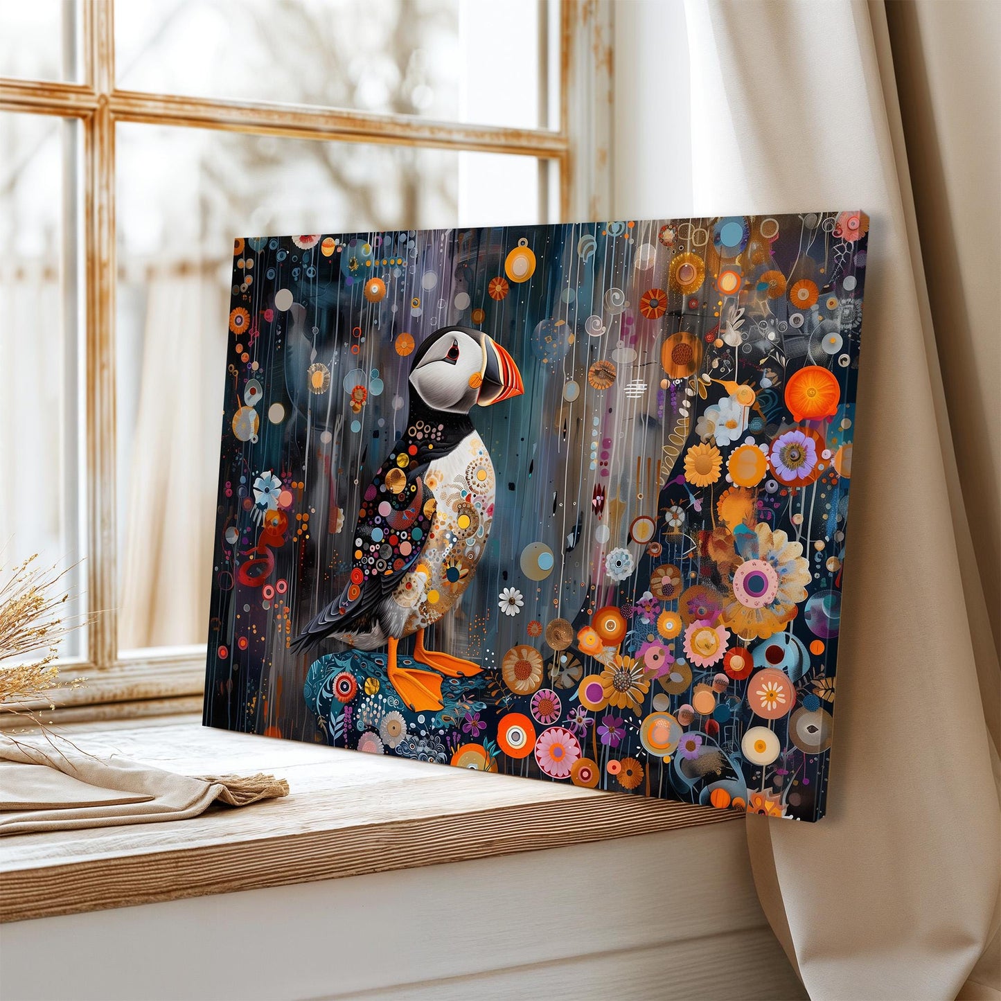 Gustav Klimt Puffin Canvas Wall Art, Gustav Klimt Exhibition Poster, Gustav Klimt Poster, Vintage Poster, Night Garden Art, Bird Wall Art