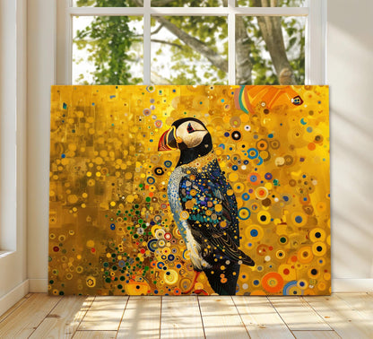 Gustav Klimt Puffin Print On Canvas, Gustav Klimt Exhibition Poster, Gustav Klimt Poster, Vintage Poster, Flower Garden Art, Bird Wall Art