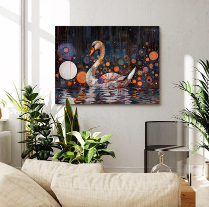 Gustav Klimt Swan Canvas Wall Art, Gustav Klimt Exhibition Print, Gustav Klimt Print, Floral Poster, Night Lake Art, Botanical Wall Art