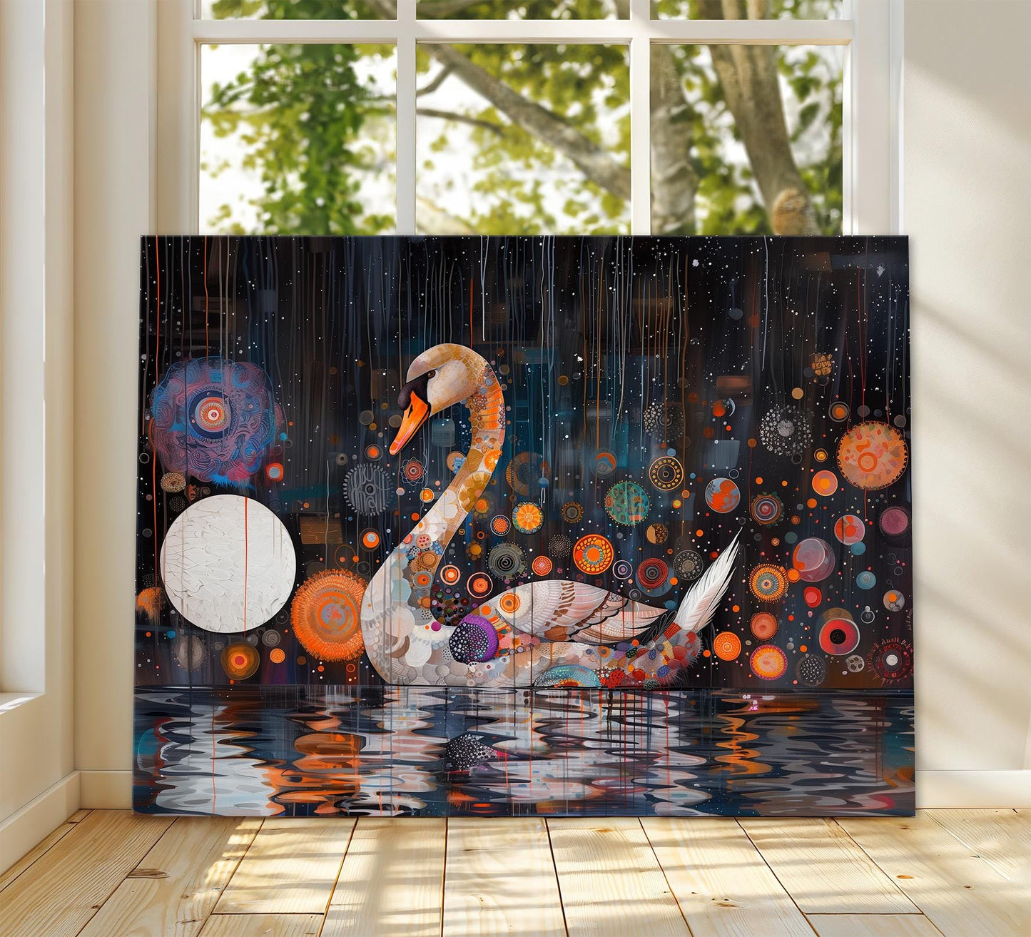 Gustav Klimt Swan Canvas Wall Art, Gustav Klimt Exhibition Print, Gustav Klimt Print, Floral Poster, Night Lake Art, Botanical Wall Art