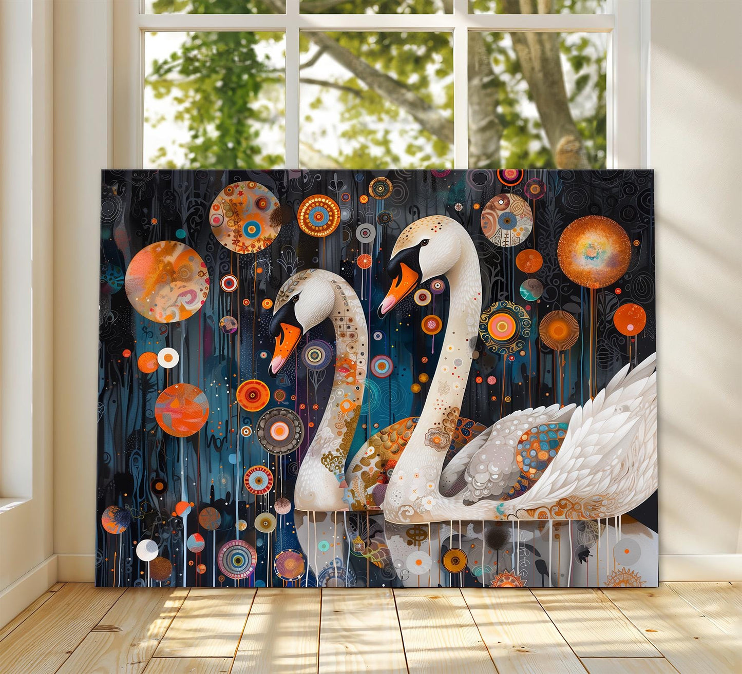 Gustav Klimt Swans Canvas Art, Gustav Klimt Exhibition Print, Gustav Klimt Print, Floral Poster, Night Lake Art, Botanical Wall Art