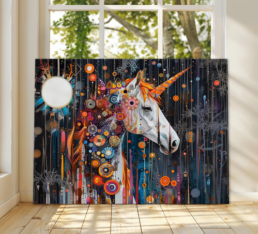 Gustav Klimt Unicorn Canvas Wall Art, Gustav Klimt Exhibition Print, Gustav Klimt Print, Floral Poster, Night Moon Art, Botanical Wall Art