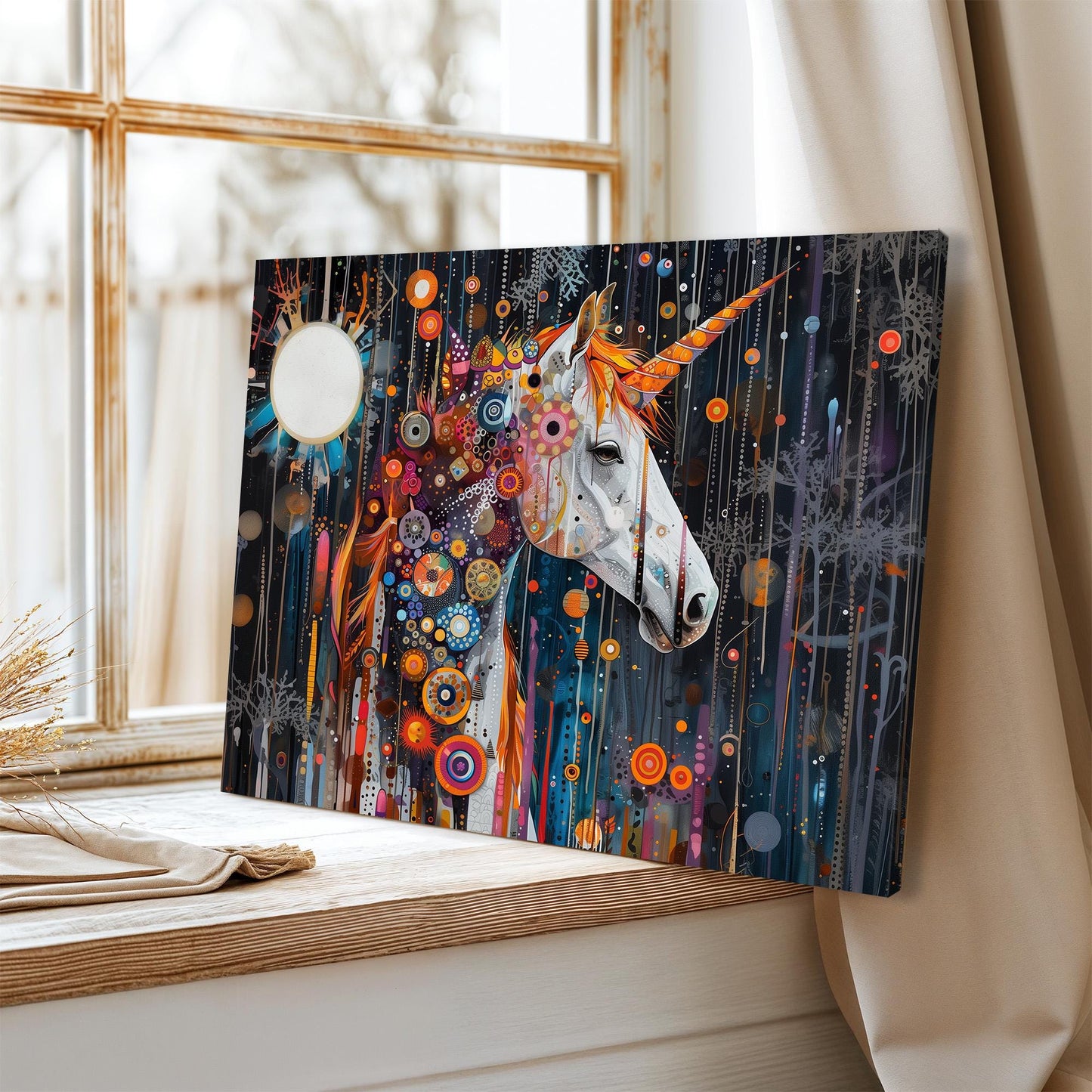 Gustav Klimt Unicorn Canvas Wall Art, Gustav Klimt Exhibition Print, Gustav Klimt Print, Floral Poster, Night Moon Art, Botanical Wall Art