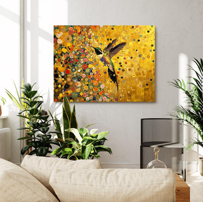 Gustav Klimt Hummingbird Canvas Art, Gustav Klimt Exhibition Print, Gustav Klimt Print, Floral Poster, Flower Garden Art, Botanical Wall Art