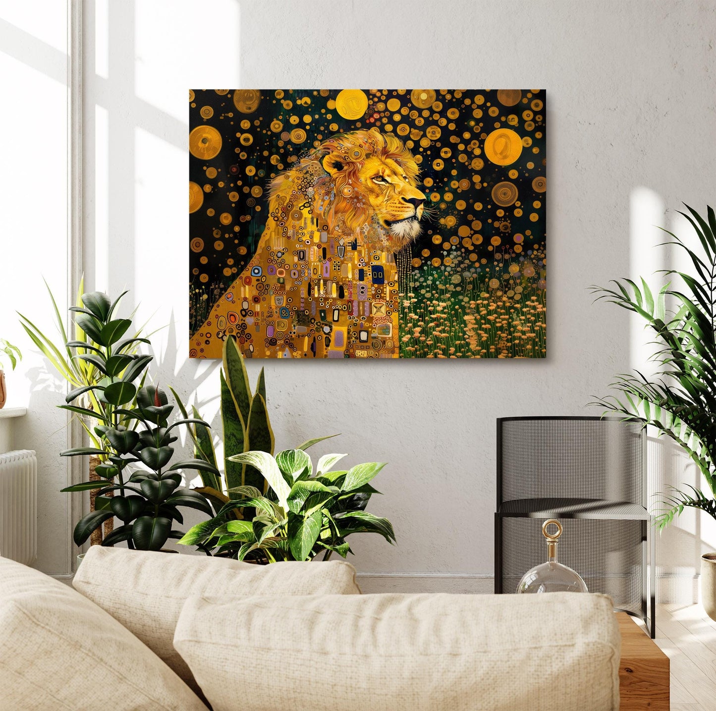 Gustav Klimt Lion Canvas Wall Art, Gustav Klimt Exhibition Print, Gustav Klimt Print, Floral Poster, Flower Garden Art, Botanical Wall Art