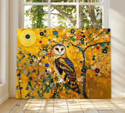 Gustav Klimt Owl Canvas Wall Art, Gustav Klimt Exhibition Print, Gustav Klimt Print, Floral Poster, Flower Garden Art, Botanical Wall Art