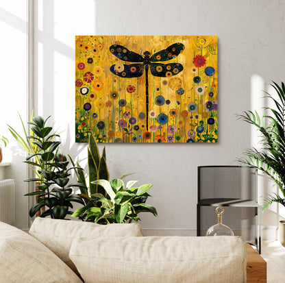 Gustav Klimt Dragonfly Canvas Art, Gustav Klimt Exhibition Print, Gustav Klimt Print, Floral Poster, Flower Garden Art, Botanical Wall Art