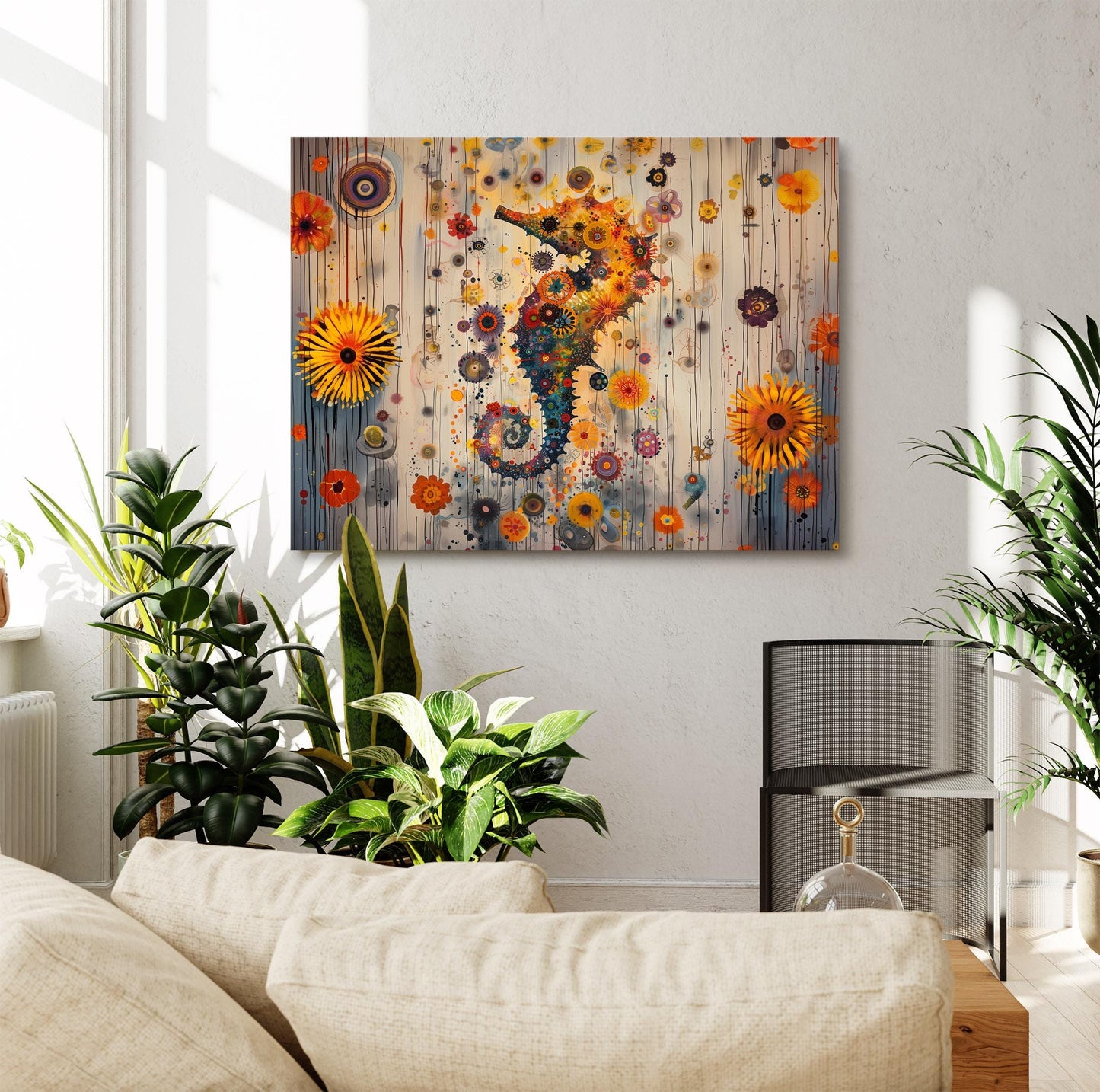 Gustav Klimt Seahorse Canvas, Gustav Klimt Exhibition Print, Gustav Klimt Print, Floral Poster, Secret Garden Art, Botanical Wall Art