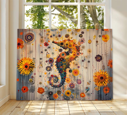 Gustav Klimt Seahorse Canvas, Gustav Klimt Exhibition Print, Gustav Klimt Print, Floral Poster, Secret Garden Art, Botanical Wall Art