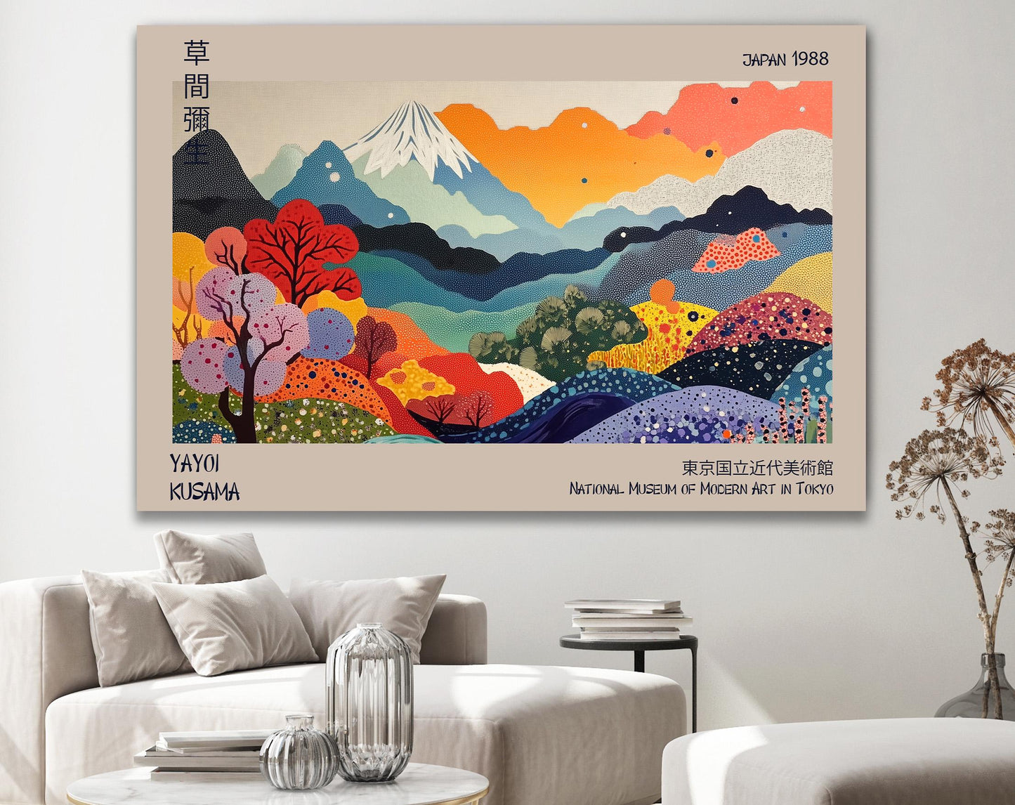 Japanese Exhibition Poster, Yayoi Kusama Canvas, Traditional Japanese Wall Print Decor, Japanese Art, Japanese Mountain Artwork, Wall Canvas