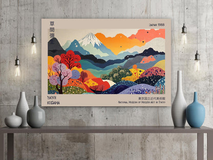 Japanese Exhibition Poster, Yayoi Kusama Canvas, Traditional Japanese Wall Print Decor, Japanese Art, Japanese Mountain Artwork, Wall Canvas