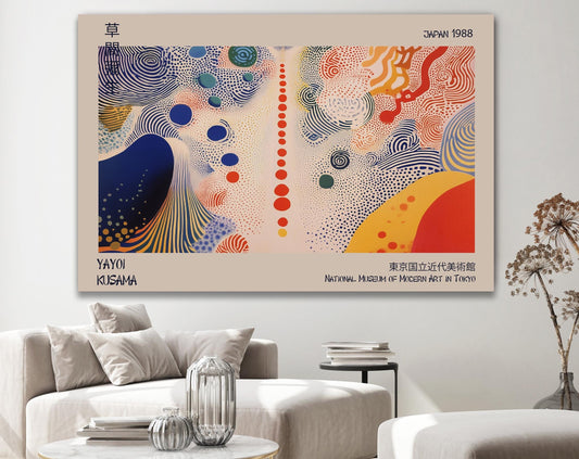 Japanese Exhibition Poster, Yayoi Kusama Canvas, Traditional Japanese Wall Print Decor, Japanese Art,  Polka Dots Wall Art