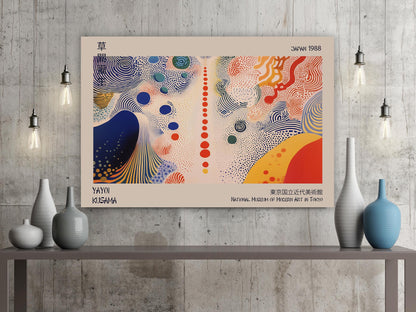 Japanese Exhibition Poster, Yayoi Kusama Canvas, Traditional Japanese Wall Print Decor, Japanese Art,  Polka Dots Wall Art
