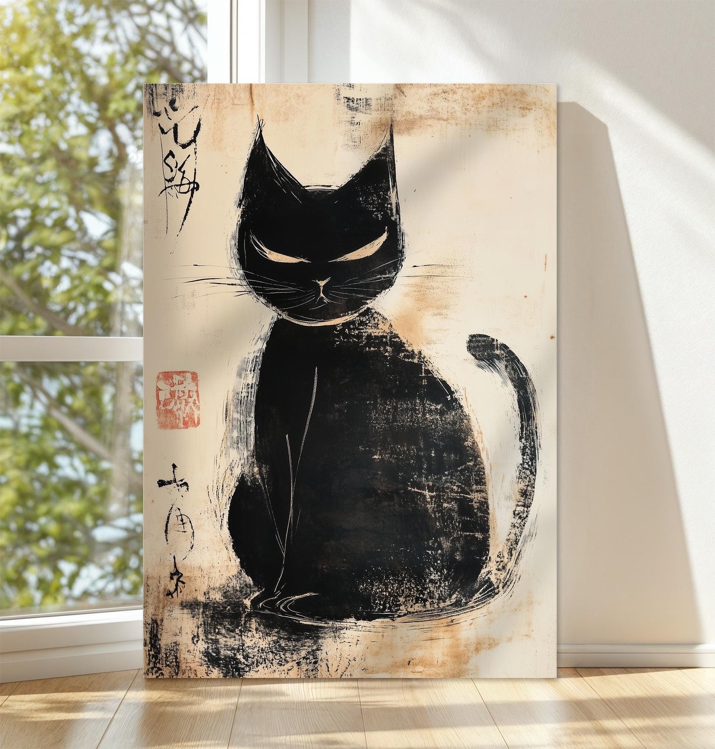 Japanese Cat Canvas Art, Matsumoto Hoji Painting, Japanese Cat Poster, Japanese Exhibition Print, Wabi Sabi, Animal Wall Art Decor